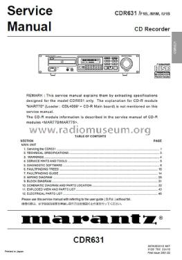 Compact Disc Recorder CDR631 /F1B /N1M /U1B; Marantz Sound United (ID = 1775862) R-Player