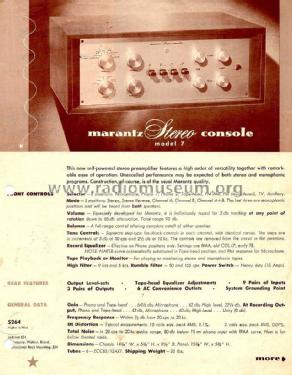 Stereo Console Model 7 C; Marantz Sound United (ID = 1586835) Ampl/Mixer