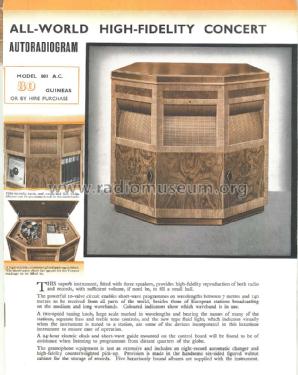 All-World Autoradiogram 801 AC; Marconi Co. (ID = 1304253) Radio