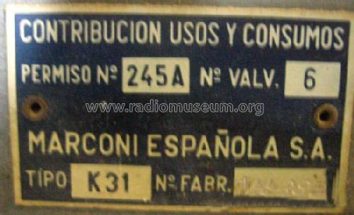 K 31; Marconi Española S.A (ID = 476775) Radio