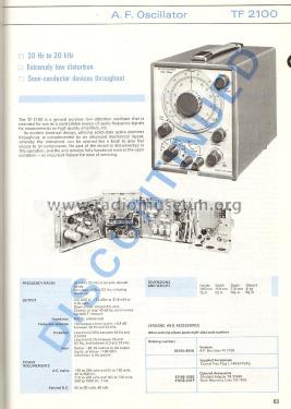 A.F. Oscillator TF 2100; Marconi Instruments, (ID = 1902019) Equipment
