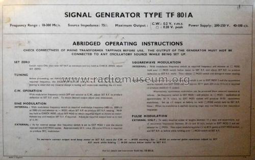 Signal Generator TF801A; Marconi Instruments, (ID = 2117006) Equipment
