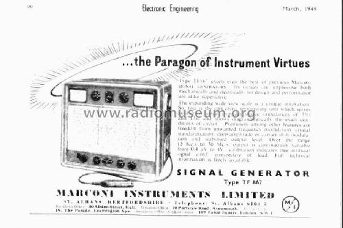 Standard Signalgenerator TF867A; Marconi Instruments, (ID = 2490500) Equipment