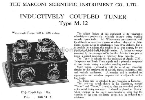 Inductively Coupled Tuner Type M.12; Marconi Scientific (ID = 2378068) mod-pre26