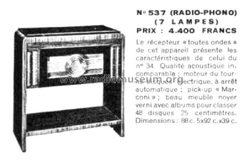 Radio-Phono 537 Ch= 7237B; Marconi marque, Cie. (ID = 1473615) Radio