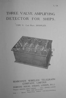 Three Valve Amplifying Detector Type 71; Marconi's Wireless (ID = 2677314) mod-pre26