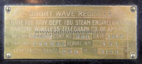 Short Wave Receiver CM 294A; Marconi Wireless (ID = 2127846) mod-pre26