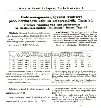 Elektromágneses Hordozható Voltmérő hL. 11893; Marx és Mérei (ID = 2048329) Equipment