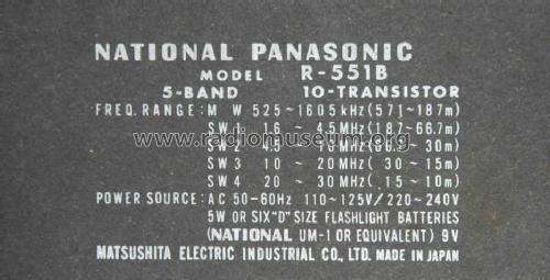 National Panasonic 5-Band 10-Transistor R-551B; Panasonic, (ID = 992577) Radio