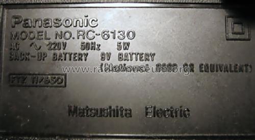 Panasonic FM-AM 2-Band Fluorescent Clock Radio RC-6130; Panasonic, (ID = 797500) Radio