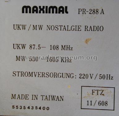 UKW/MW Nostalgieradio PR-288A; Maximal Marke? / (ID = 1017851) Radio