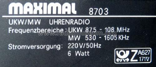 UKW / MW-Uhrenradio 8703; Maximal Marke? / (ID = 894503) Radio