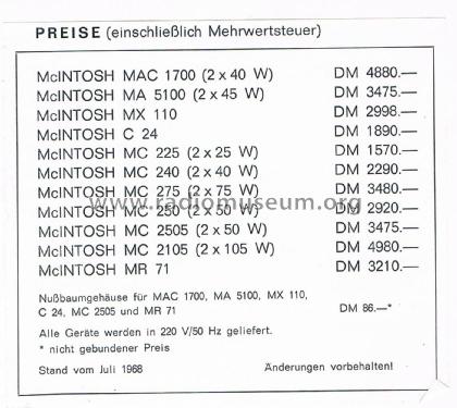 MC-250 ; McIntosh Audio (ID = 2808370) Ampl/Mixer