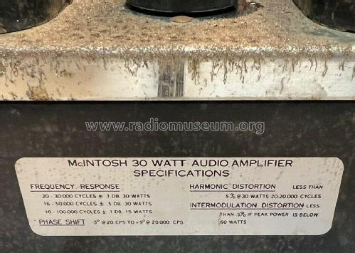 30 Watt Audio Amplifier MC-30 ; McIntosh Audio (ID = 2724545) Ampl/Mixer