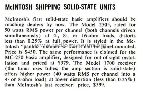 Solid State Power Amplifier MC-2505; McIntosh Audio (ID = 1810334) Ampl/Mixer