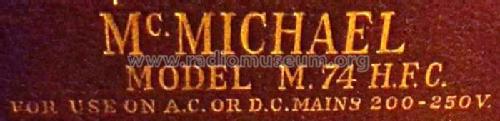 M74HFC; McMichael Radio Ltd. (ID = 2090009) TV-Radio