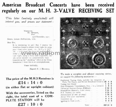 Three-Valve Broadcast Receiver M.H.3; McMichael Radio Ltd. (ID = 2504977) Radio