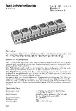 Technische Dekaden-Widerstände A 270; A 271; A 272; A 273; A 274; A 275; Meßapparatewerk (ID = 2769201) Equipment