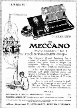 Crystal Receiving Set No.1; Meccano Ltd.; (ID = 2593658) Galène