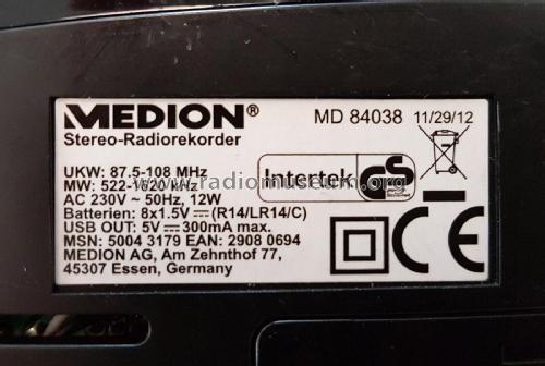 Stereo-Radiorekorder MD 84038; Medion; Essen (ID = 2501673) Radio