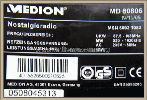 Nostalgieradio MD80806 - MSN 5002 1052; Medion; Essen (ID = 1800254) Radio