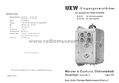 UKW-Eingangsverstärker UE85W; Meister & Gushurst, (ID = 2338030) RF-Ampl.