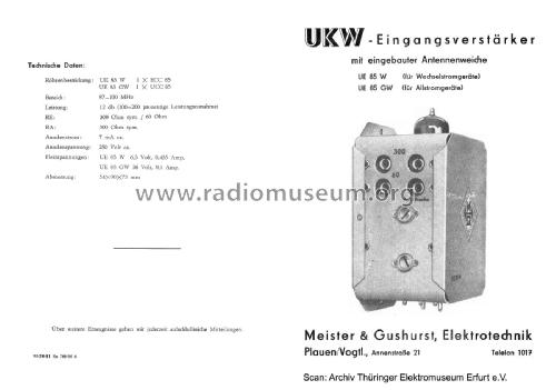 UKW-Eingangsverstärker UE85W; Meister & Gushurst, (ID = 2338030) Ampl. RF