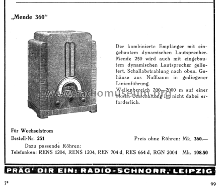 Einbereichs-Super 360W; Mende - Radio H. (ID = 2843830) Radio