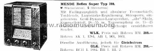 Reflex-Super M289-W ; Mende - Radio H. (ID = 2672922) Radio