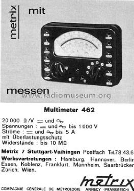Multimeter 462; Metrix, Compagnie (ID = 293505) Equipment