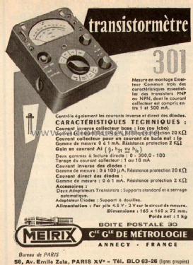 Transistormètre 301; Metrix, Compagnie (ID = 526491) Equipment
