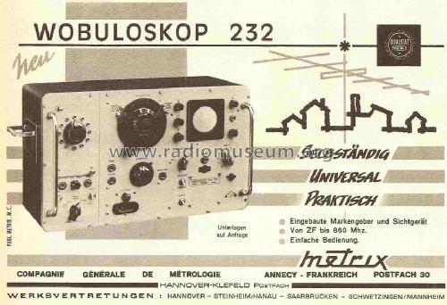 Wobuloscope 232; Metrix, Compagnie (ID = 841778) Equipment