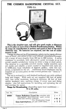 Cosmos Radiophone Crystal Set Type C.1; Metropolitan-Vickers (ID = 1845606) Galena