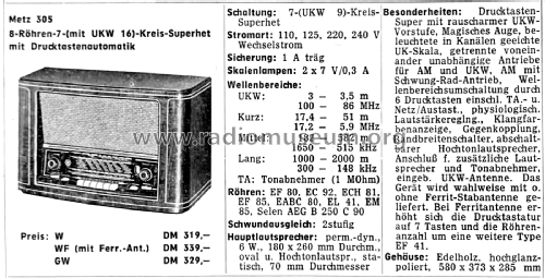 305WF; Metz Transformatoren (ID = 2597068) Radio