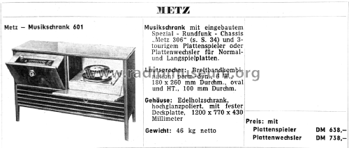 Musikschrank 601WF Ch= 306WF; Metz Transformatoren (ID = 2597297) Radio