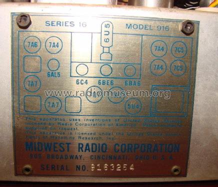 916 Ch= LB-16; Midwest Radio Co., (ID = 2040061) Radio