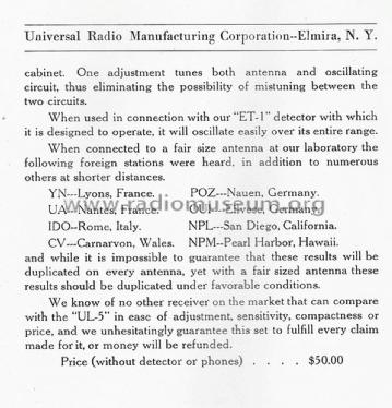 Universal Radio System Type UL-5; Mignon Wireless Corp (ID = 1858114) mod-pre26