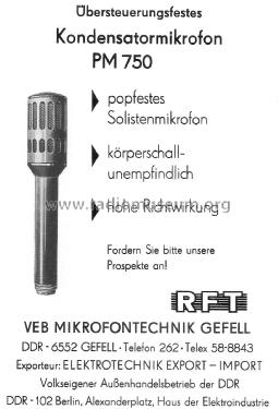 Kondensatormikrofon PM750; Mikrofontechnik (ID = 1897723) Mikrofon/TA