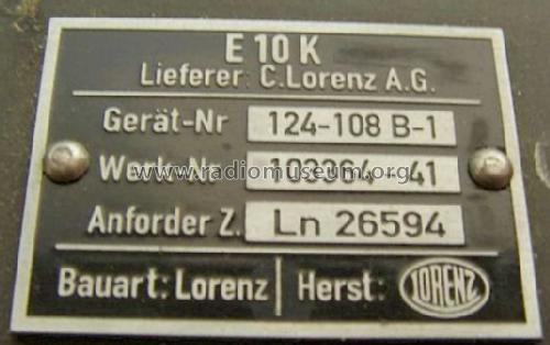 EK FuG10 - Gerät Nr. 124-108 xx - Anforder Z. Ln 26594; Militär verschiedene (ID = 1334379) Mil Re