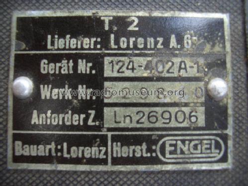 Lorenz-Taste T.2 - Gerät-Nr. 124 402 A-1 - Anforder Z. Ln 26 906; Militär verschiedene (ID = 262729) Morse+TTY