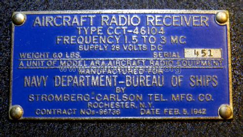 Model ARA Aircraft Radio Receiver CCT-46104; MILITARY U.S. (ID = 2683921) Mil Re