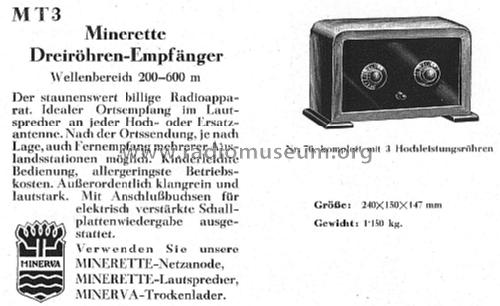 Minerette MT3; Minerva-Radio (ID = 1046122) Radio