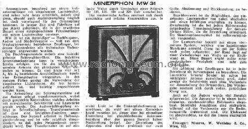 Minerphon 31W; Minerva-Radio (ID = 10161) Radio