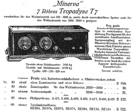 Tropadyne T7; Minerva-Radio (ID = 1046103) Radio