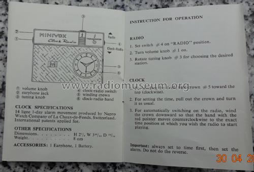 Clock Radio Transistor 6 RR-34B; Minivox SA; La Chaux (ID = 2518045) Radio