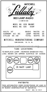 1250 'Lullaby' Bed Lamp Radio ; Mitchell Mfg. Co., (ID = 2880614) Radio