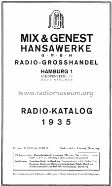 Katalog Mix & Genest Hansawerke Radio-Katalog 1935; Mix & Genest AG (ID = 1587745) Paper
