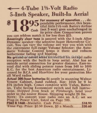 Airline 04WG-468 Order= P362 B 1468 ; Montgomery Ward & Co (ID = 1923428) Radio