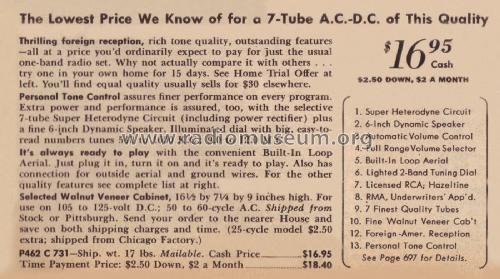 04WG-731 Order= P462 C 731 ; Montgomery Ward & Co (ID = 1927379) Radio