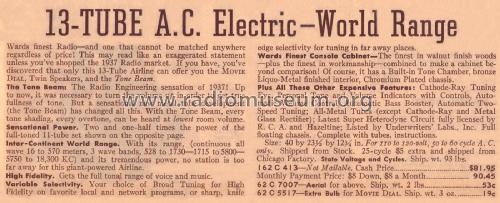 62-413 Movie Dial Ch= Series 2DL Order= 162 C 413; Montgomery Ward & Co (ID = 1843089) Radio